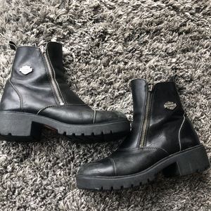 💕 Vintage Harley Davison Double Zipper Chunky Motorcycle Boots 9